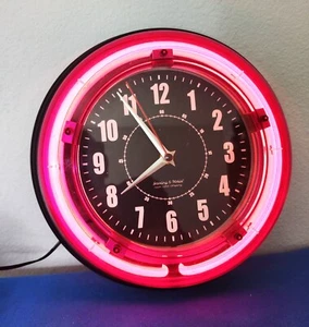 Sterling & Noble 11" Neon Pink Neon Analog Wall Clock, Battery & Power Included - Picture 1 of 3