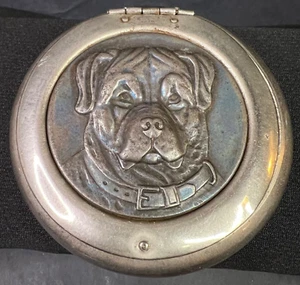 Vintage DOG Snuff Tobacco Stash Box Metal Container Rottweiler - Picture 1 of 9