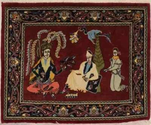 Alfombra oriental hecha a mano con diseño pictórico vintage tinto vino alfombra de área 2'8X3'2 pies - Imagen 1 de 8