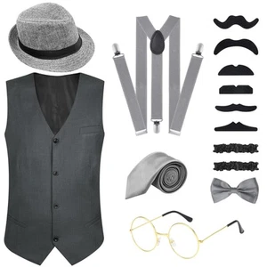 16 Pieces 1920s Mens Costume Gatsby Gangster Vest Roaring 20s Men's Accessori... - Picture 1 of 5