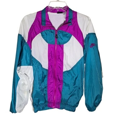 Cortavientos retro Nike Track blanco/púrpura/verde vintage negro/blanco etiqueta talla mediana años 90 Foto 1 de 4