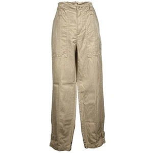 Banana Republic Sz 8L Paperbag Pants Linen Blend Adjustable Button Ankle Beige - Picture 1 of 12