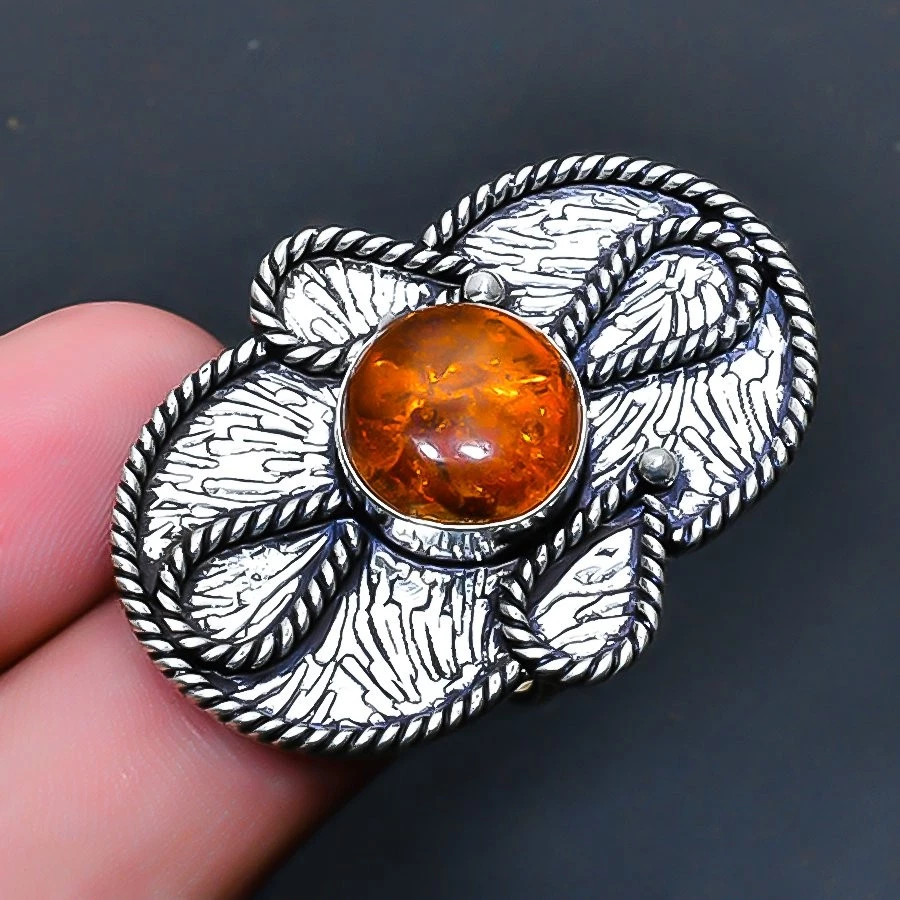 Anillo de joyería hecho a mano de piedras preciosas ámbar báltico talla 7,5 de EE. UU. Foto 1 de 1