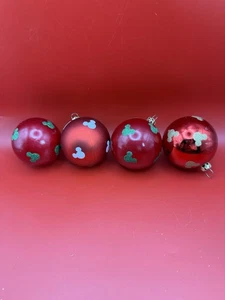 Set Of Four Glass Christmas Ornaments With Mickey Mouse Heads Disney  - Picture 1 of 2