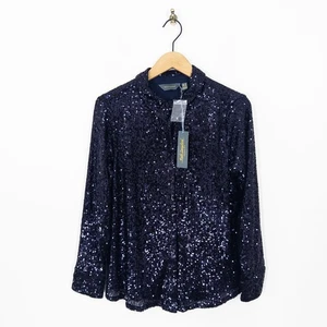 Ruth Langsford Button Front Sequin Shirt Size 14 NEW Midnight Navy Blue - Picture 1 of 17