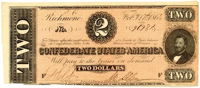 1864 $2 Richmond, VA Confederate Note Fr.#T70 - Image 1 of 2