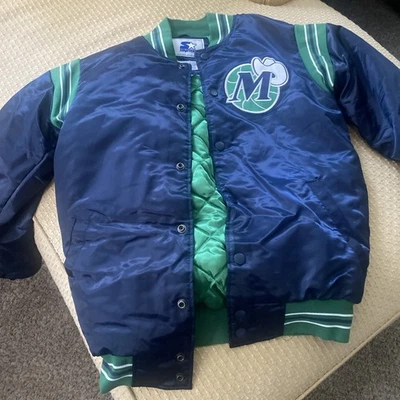 Chaqueta de inicio Dallas Mavericks para hombre pequeña NBA vintage azul satinado botón a presión Foto 1 de 4