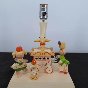 Vtg Wooden Nursery 12" Lamp Circus Music Box Tested Works Boy or Girl - Picture 1 of 20