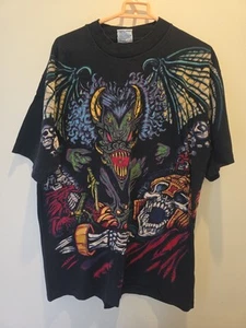 Camisa Estampada Caballeros Calaveras Dragón Años 90 De Colección Talla XL Rara - Imagen 1 de 11
