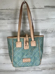 Dooney and Bourke Tote Shoulder Bag Blue and Green Pattern Canvas And Leather - Picture 1 of 16