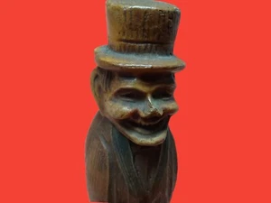 Vintage Figural Syroco Wood Resin figurine Smiling Old Man w Top Hat 4"Tall  - Picture 1 of 4