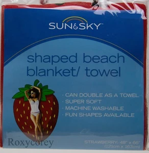 Sun & Sky Giant Size Strawberry Shaped Beach Blanket Towel 48x66 NIP - Picture 1 of 2