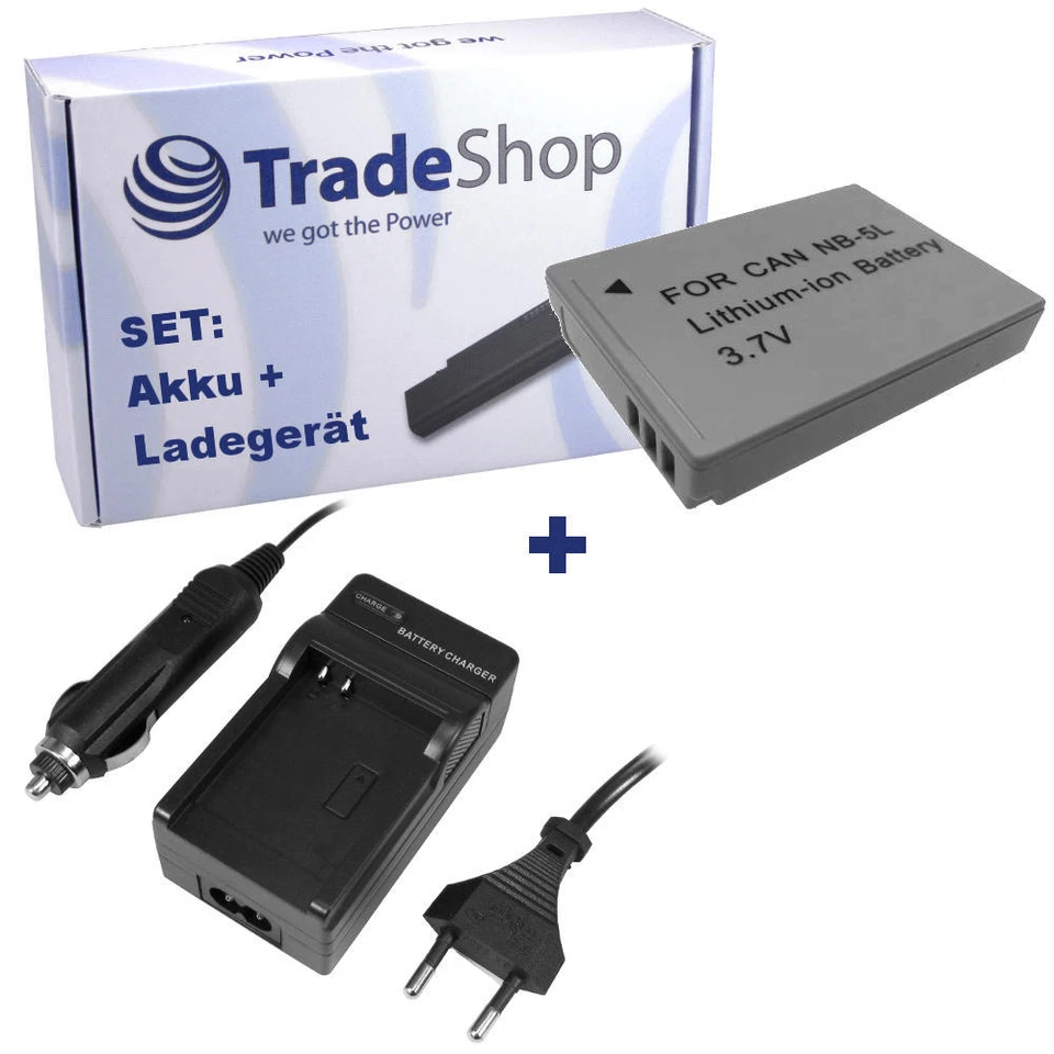 TRADE-SHOP AKKU + LADEGERÄT für Canon DIGITAL Ixus 100 IS 870 IS 990 IS NB-5L NB5L NB-5LH