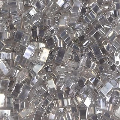 Miyuki Half Tila Beads 2-Hole Rectangle 5x2.3mm 7.8GM Silver-Gray Gold Luster - Image 1 of 2