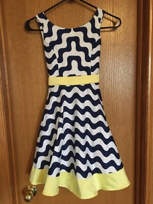 Rare Editions Navy Blue, White & Yellow Girls Dress Size 10 - Image 1 of 4