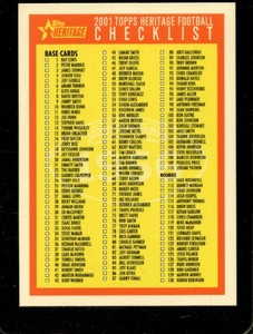 2001 TOPPS HERITAGE CHECKLIST NMMT CL  *X44317
