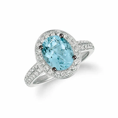 LeVian 14K White Gold Aquamarine G-H SI1 Blue Diamond 2.71 cts Halo Ring Size 7 - Image 1 of 4