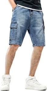 Men's Denim Cargo Shorts with Multi Pockets Hip Hop Street Style Casual Wear - Picture 1 of 9