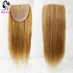 5"x5" Golden Blonde Silk Base Lace Closure Human Hair Closure Skin Top #27 - Picture 1 of 12