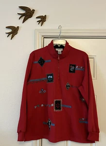 Pull vintage Alfred Dunner petite taille ~ 1/4 fermeture éclair brodé sweat PL - Photo 1/8