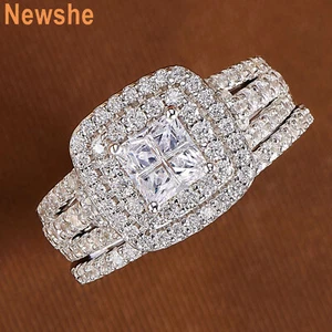 Newshe Sparkling Wedding Set for Women Sterling Silver 2CT 5A ubic Zircon Size 7 - Picture 1 of 7