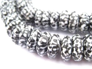 Black & White Fused Rondelle Recycled Glass Beads 14mm Ghana African Disk - Picture 1 of 1