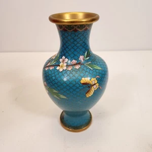 Jarrón mariposa grande antiguo japonés chino Cloisonne bronce H=24 cm - Imagen 1 de 9