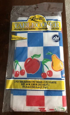 VTG Linette Tablecover 2 Ply 44 X 96" BBQ Picnic Fruit Check Summer Fun 1994 New - Image 1 of 4