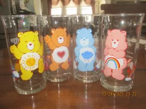 Vintage Care Bears Glasses Pizza Hut Limited Edition 1983 Complete Set Of 4 - Picture 1 of 6