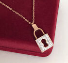 Collier pendentif serrure 316 acier inoxydable 18 carats or rose cristal de zircone neuf
