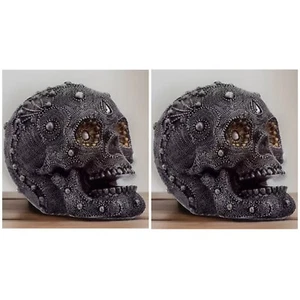 2X Jewelled Beaded Silver Skull Head Ornament Sets Boxed Xmas Gift (32) - Picture 1 of 2