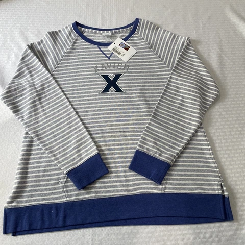 Gear For Sports XAVIER Musketeers U blue striped sweatshirt  Womens Large NWT Cover