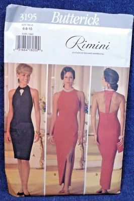 Vestido de noche halter vintage años 90 patrón de costura Butterick 9195 Rimini graduación 6-10 Foto 1 de 2