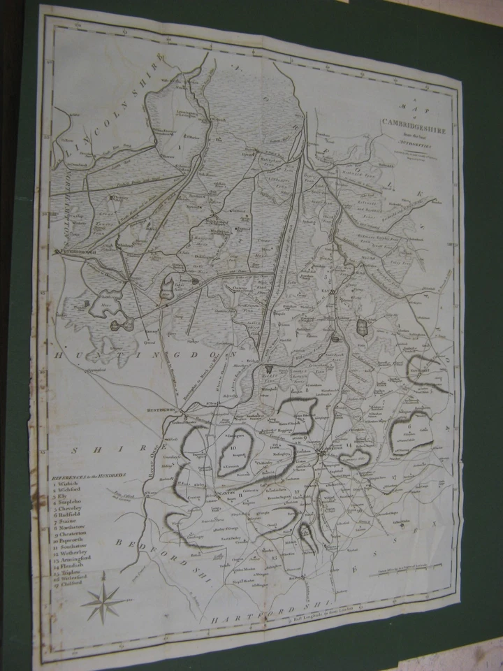 MAPA CAMBRIDGESHIRE GRANDE ANTIGUO 100 % ORIGINAL DE JOHN CARY OUSE ELY WIKEN FEN Foto 1 de 1
