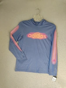 Adidas Boys Shirt Large Blue Regular Fit Hooded Long Sleeve Graphic Print Casual - Picture 1 of 10