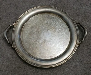 Vintage Oneida Silver Plated Round Serving Tray with Handles Tea Drinks Platter - Picture 1 of 9