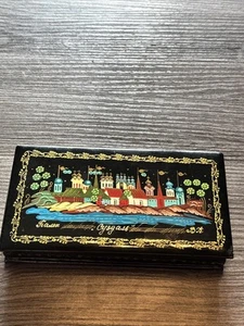 Russische Lackschatulle Andenken dünne Schmuckschatulle 6 x 3,5 x 1 Zoll - Bild 1 von 6
