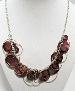 Collar gargantilla inusual con anillos de plata y conchas redondas iridiscentes 15" #58 - Imagen 1 de 2