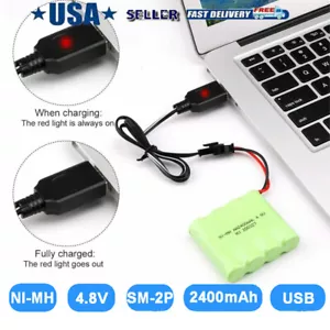 4.8V 2400mAh Ni-MH Rechargeable Battery Pack w/ USB Charger for RC Truck Car USA - Picture 1 of 10