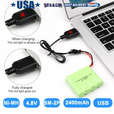 4.8V 2400mAh Ni-MH Rechargeable Battery Pack w/ USB Charger for RC Truck Car USA - Image 1 of 4