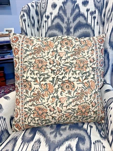 Pottery Barn Kalamkari Floral Block Print Accent Throw Pillow Down Insert 20x20” - Picture 1 of 7