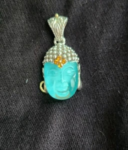 BARBARA BIXBY BUDDHA CHARM PENDANT ENHANCER GEMSTONE TURQUOISE DOUBLET Flower - Picture 1 of 3