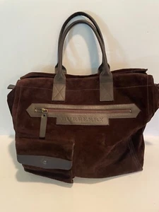 Large Burberry Suede and Leather Tote Carry On Hand Bag Authenticated Italy - Picture 1 of 12