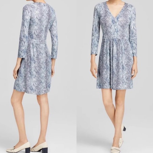 Abito in maglia TORY BURCH blu stampa serpente collo a V manica a 3 4 taglia XL elasticizzato