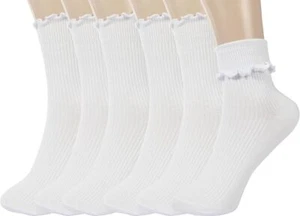 Ruffle Socks Women Lightweight Cotton Sock Turn-Cuff Frilly Sock Casual Above... - Picture 1 of 4