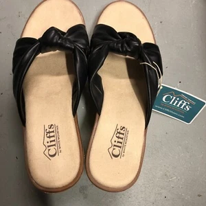 Cliffs by White Mountain Women's Adrielle Wedge Sandal Black/Smooth 9M New - Picture 1 of 14