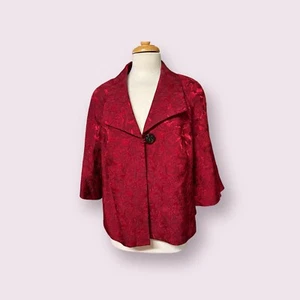 JM Collection Damen rot Brokat voll gefütterter Blazer Jacke Mantel Größe 14W - Bild 1 von 7