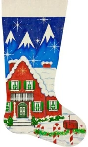 Needlepoint Handpainted Christmas House Stocking Alice Peterson 19" - Picture 1 of 1