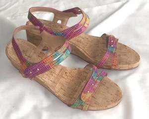 EUC! VANELi Kinna 9.5M B Rainbow Blue Pink Yellow Adjustable Cork Wedge Python  - Picture 1 of 12