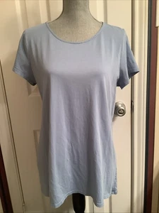 Pure J Jill Medium Blue Elliptical Tee Shirt Knit Top Pima Cotton Short Sleeve - Picture 1 of 9